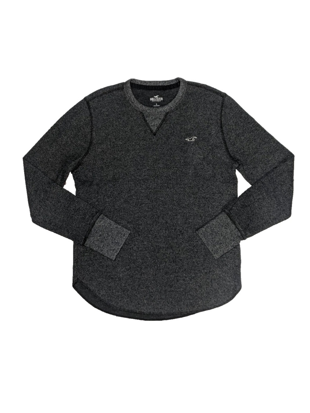 Hollister Men's Heather Charcoal Crewneck Henley Long Sleeve Basic Small
